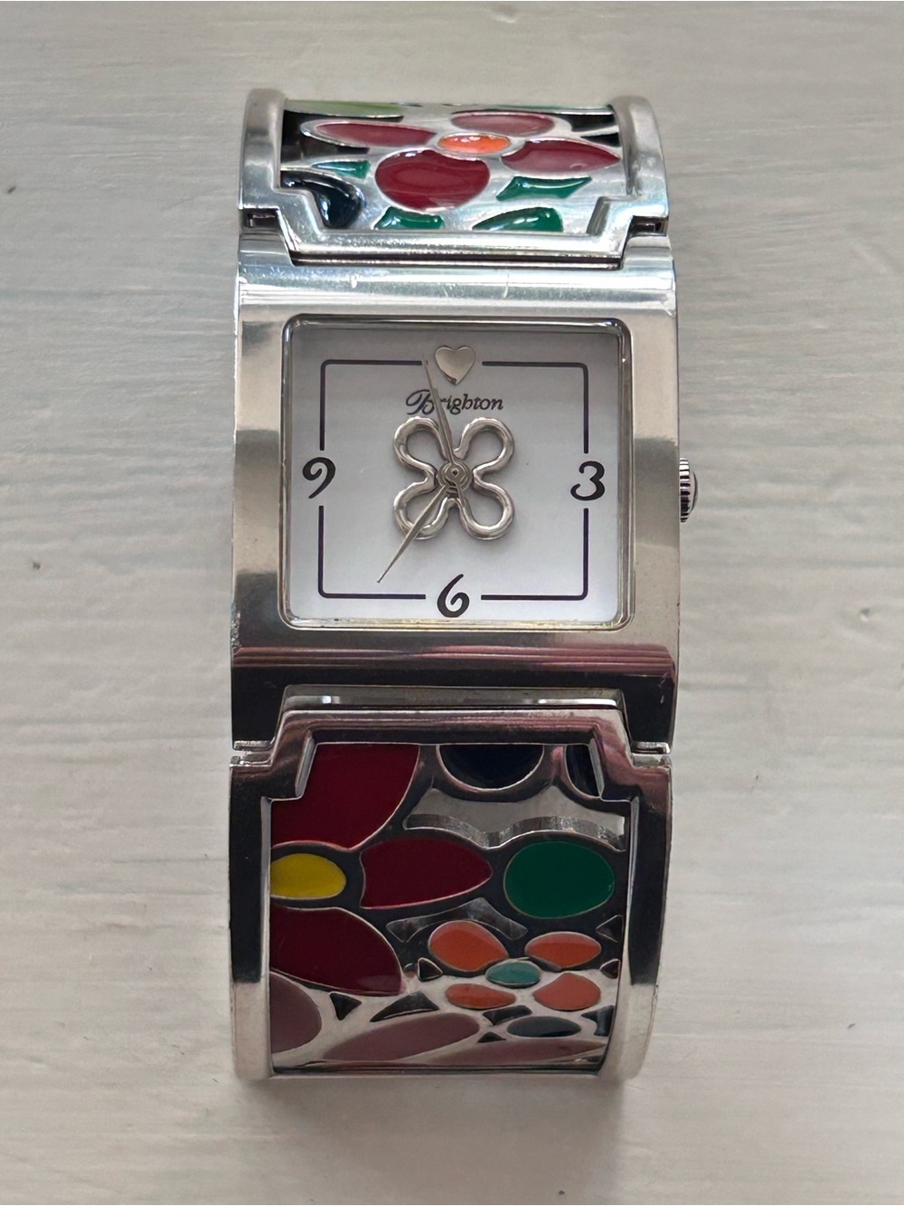 Brighton Meadow Ladies Watch Retired Multicolor Floral Enamel Silver 7" Wrist - Picture 2 of 8